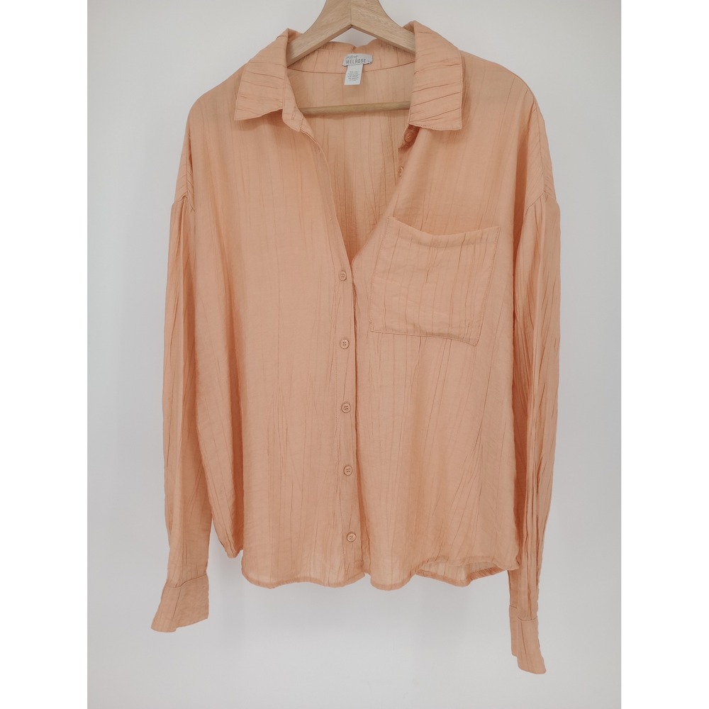 West of Melrose Button Up Shirt Womens Small Peach Crinkle Gauze Pocket Sleeve